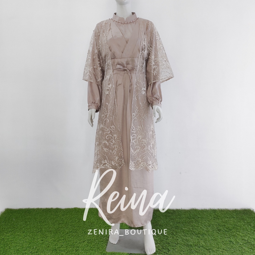 REINA GAUN pesta inner bergaya jepang dan outer mewah full tulle bordir / baju kondangan / prewedding / bisa couple / wisuda / lamaran / gamis remaja