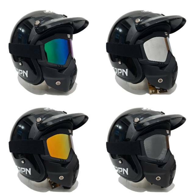 Helm Jpn Retro Hitam Gloss Dengan Goggle mask