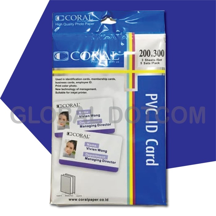 

(BISA COD) Kertas PVC Bahan ID Card Instan Coral A4 isi 5 Lembar Merk Coral