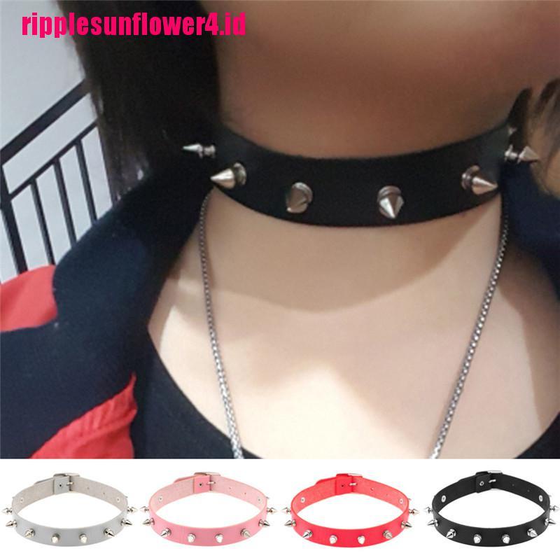 Kalung Choker Kulit Aksen Rivet Bentuk Hati Gaya Punk Gothic Untuk Wanita