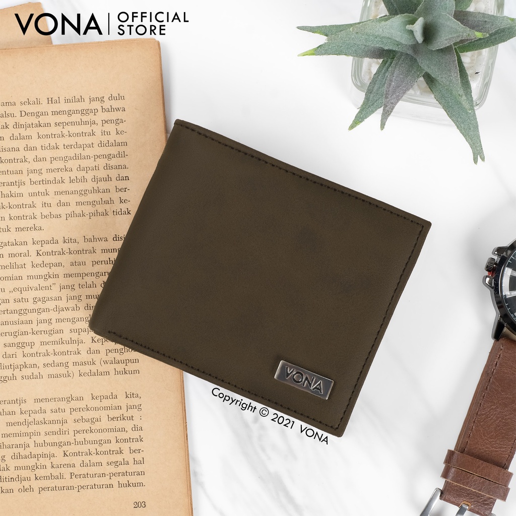 VONA Dompet Pria Lipat 3 Ruang Pendek Kulit PU Banyak Slot Kartu - Hitam Dark Brown - NOAH-Noah Brown