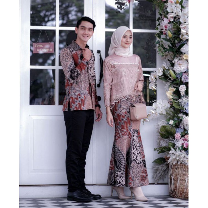 Couple Batik Kebaya Formal  Couple Batik Brukat Velvet Payet  Couple Pesta ( Kemeja + Kebaya )