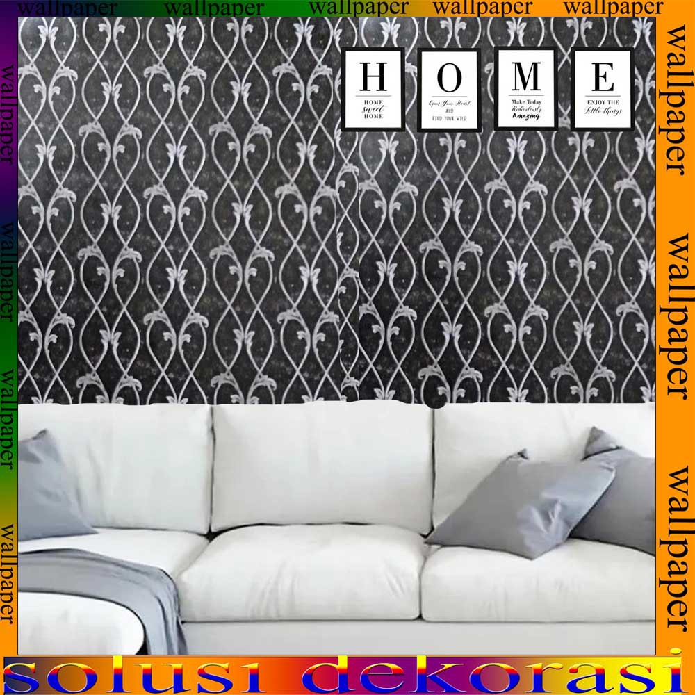 Motif Ulir Teralis Hitam Elegan / Wallpaper Stiker Dinding 10 Meter X 45 CM / Bahan PVC Anti Air