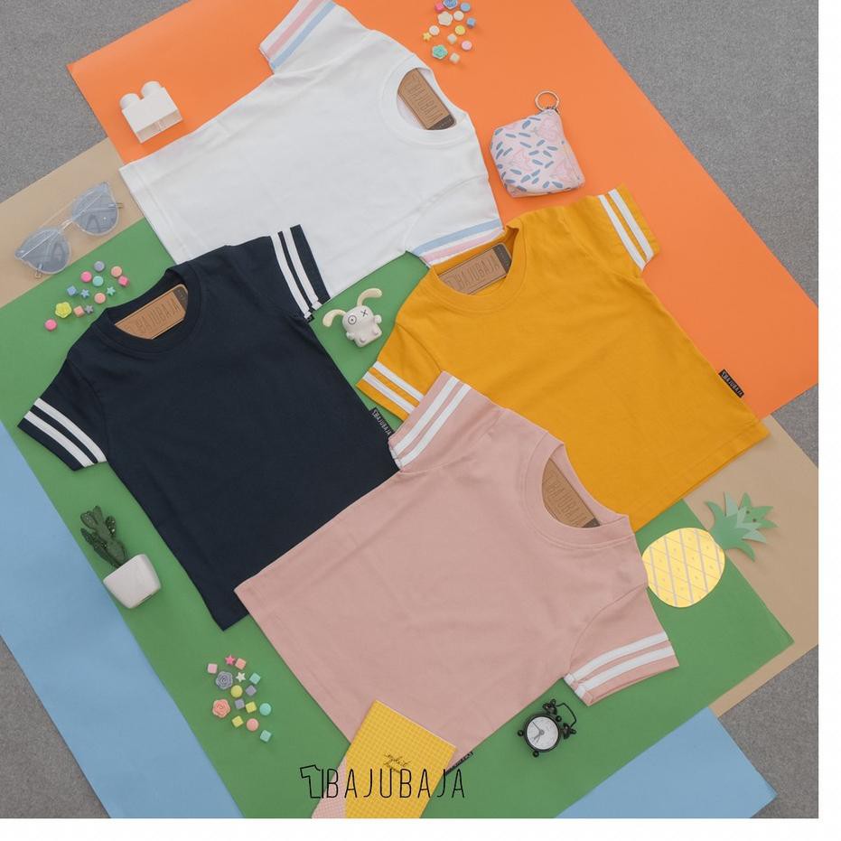 ➥ (NEW) Bajubaja junior line tshirt / kaos polos oblong anak garis bahan tebal cotton combat 24s ♧
