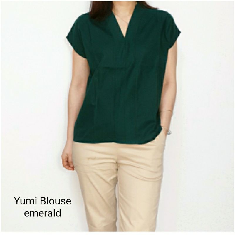 Blouse Atasan Wanita Lengan Pendek Katun Uniqlo, Yumi Blouse#-Yumi Blouse Emerald