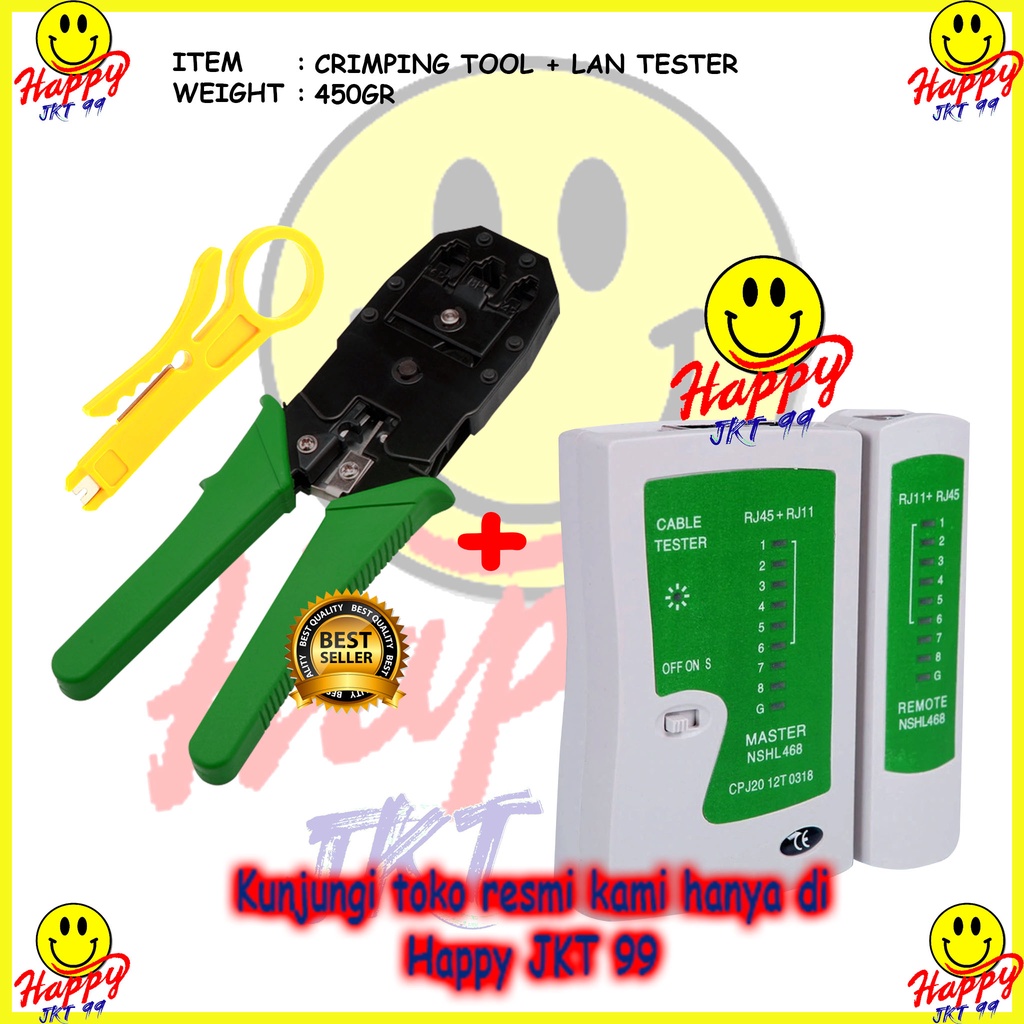 LAN TESTER + CRIMPING TOOL ALAT PENGUJI KABEL LAN RJ45 RJ11 ORIGINAL