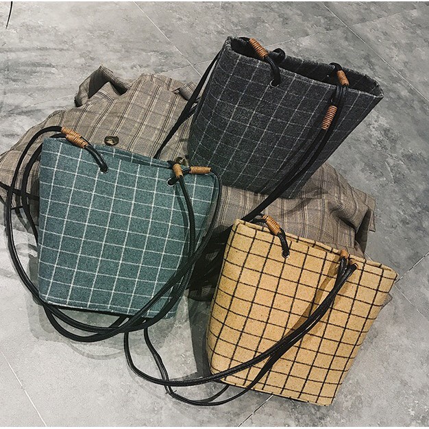 Symetrical Aesthetic SlingBag Wool Tartan Tas Slempang Motif Simetris Santai Korea Ulzzang