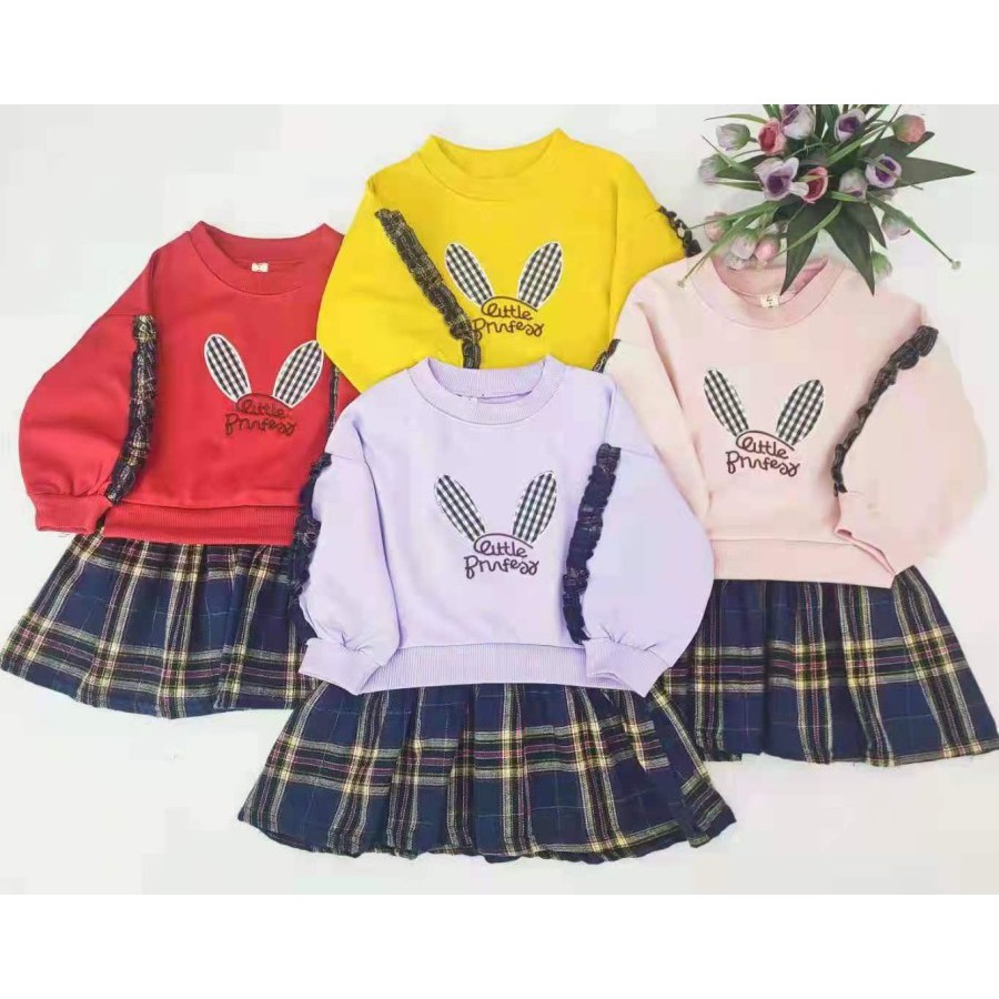 Baju Setelan Anak Perempuan Rok Kotak Baju Import Lengan Panjang