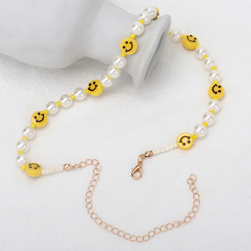 Smiley Face Choker Necklace With Irregular Pearls Y2k Jewelry For Teen Girls Women