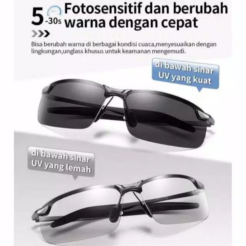 ✅Grosir Jam Senen - Kacamata Polarized Photochromic Fotokromik Pria Wanita / Kacamata Anti Silau Siang Malam Polarized Photochromic