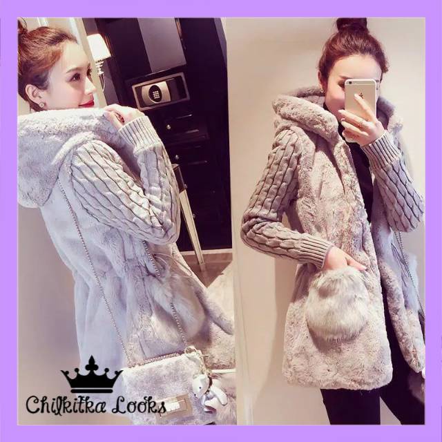 CHILKITKA COAT PREMIUM WANITA / COAT KOREA / WOMAN WINTER PLUSH FUR KNIT HOODIE WARM JACKET JAKET WA