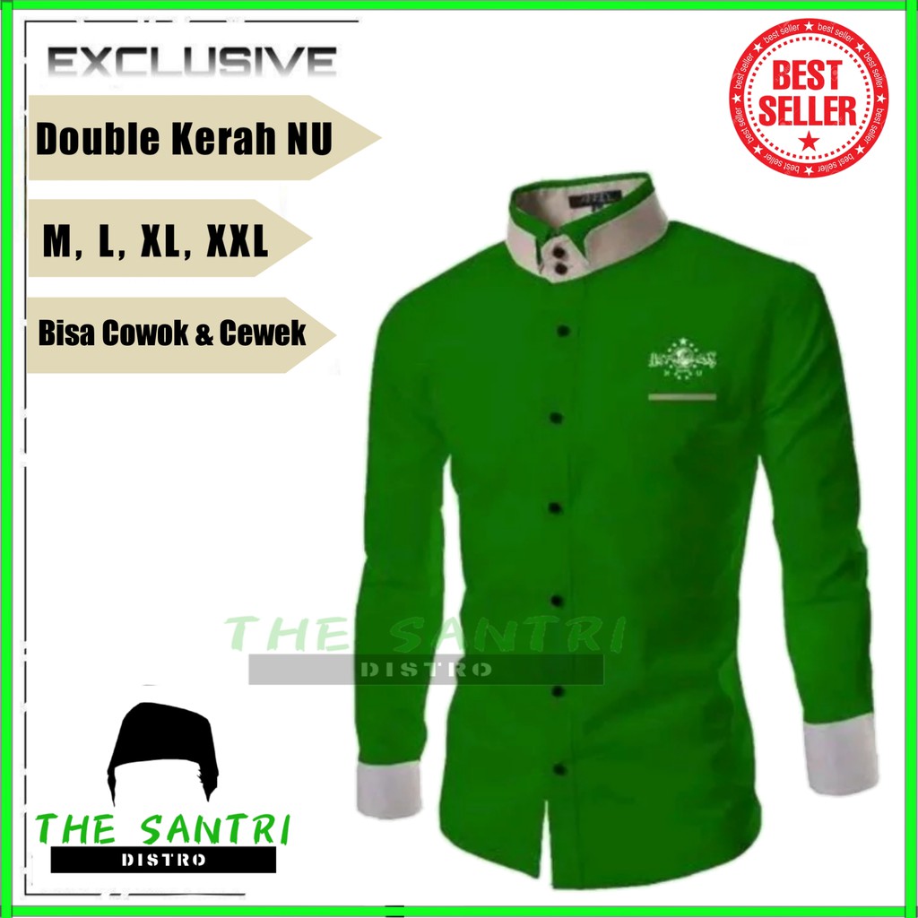 Kemeja Koko NU/Kemko NU Double Kerah Hijau/Baju Koko Nahdlatul Ulama/Koko NU Murah