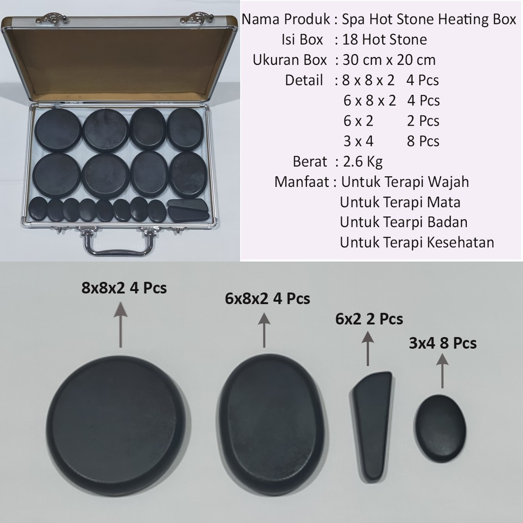 Hot Stone Massage 18 Pcs Plus Spa Hot Stone Heating Box ( Paket Box 2 ) | Hot Stone | Massage | Spa | Batu Kesehatan