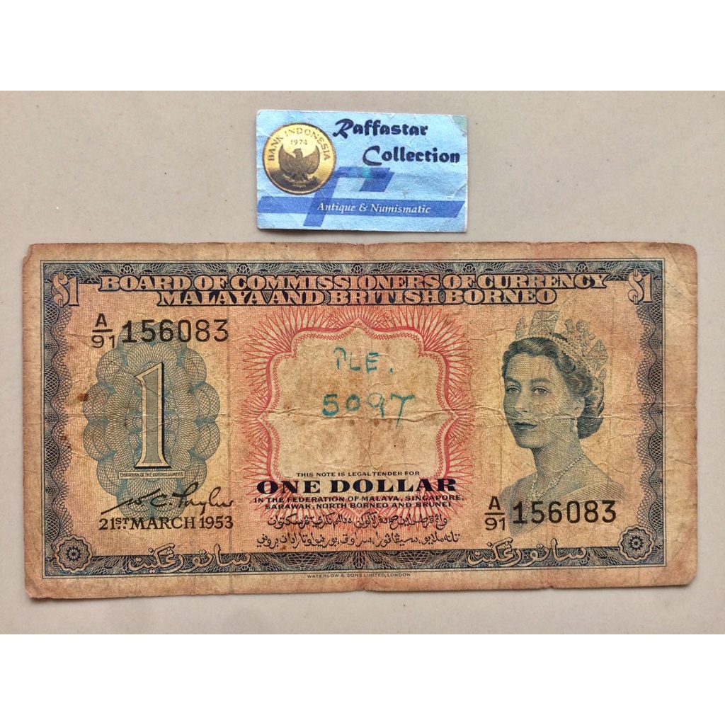 uang kuno asli 1 dollar malaya british borneo 1953