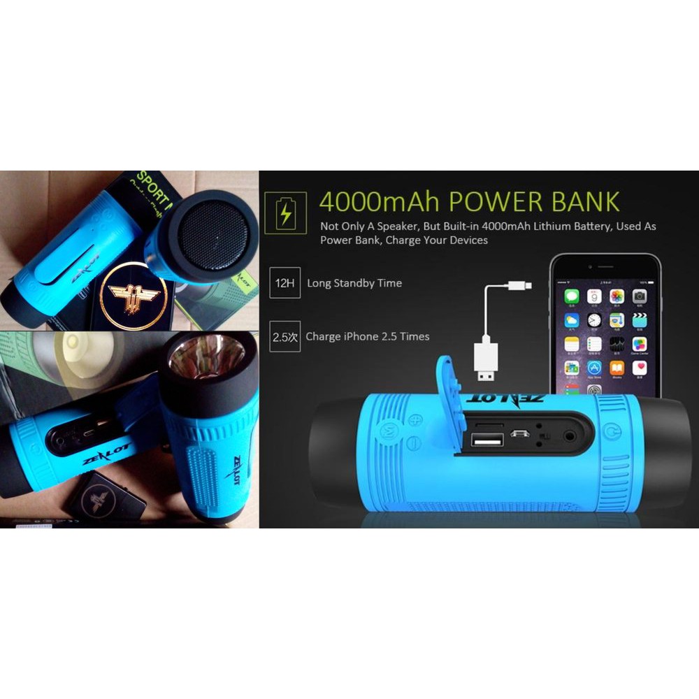 Threesome Portable Bluetooth Speaker Waterproof Multifungsi Zealot S1 Original