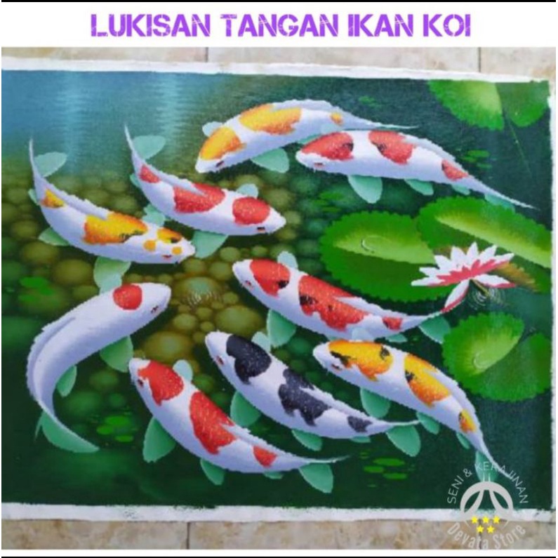 LUKISAN KANVAS IKAN KOI 9 - HIASAN DINDING DEKORASI RUMAH FENGSHUI PEMBAWA KEMAKMURAN