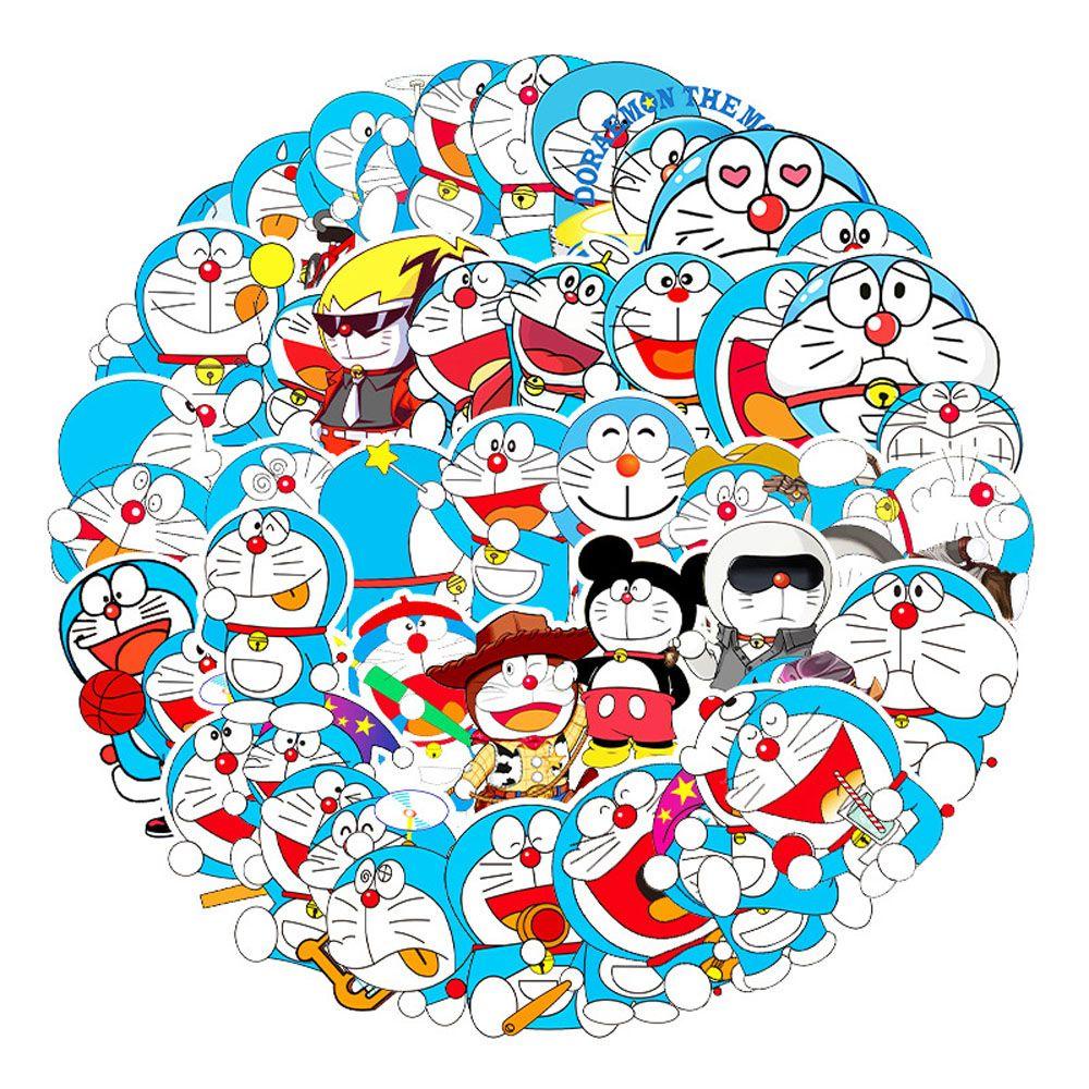 LANFY Stiker Doraemon DIY Label Dekorasi Anime Klasik Gitar Laptop Doraemon Perlengkapan Kantor Sekolah Skateboard Animel Stickers