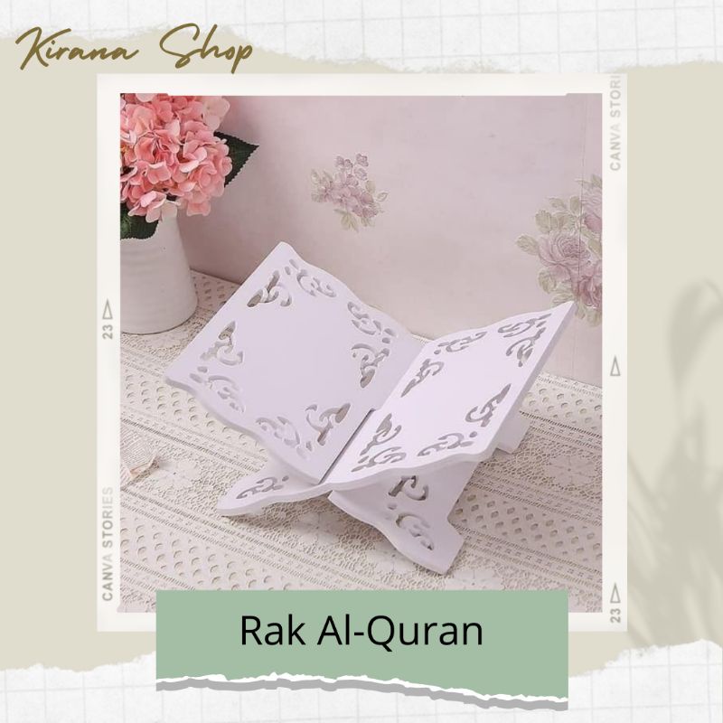 Tatakan Alquran Rak Alquran Meja Tempat Baca Alquran Motif Batik Putih Vintage Minimalis