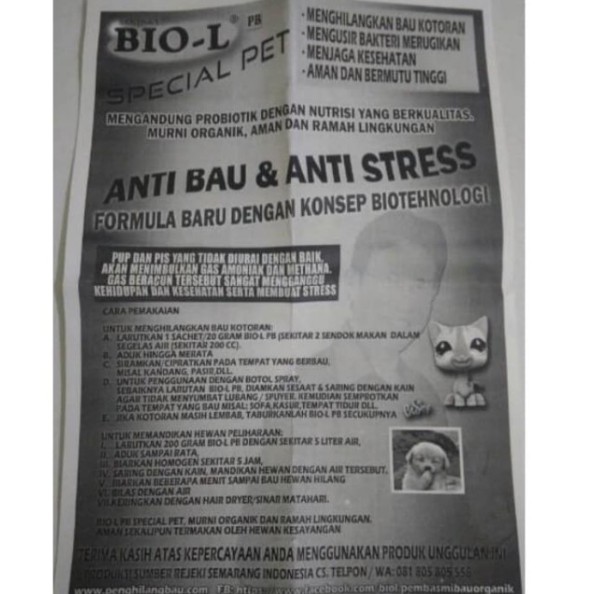 Disinfektan BIO-L Saset Pembersih Bau Kotoran Hewan