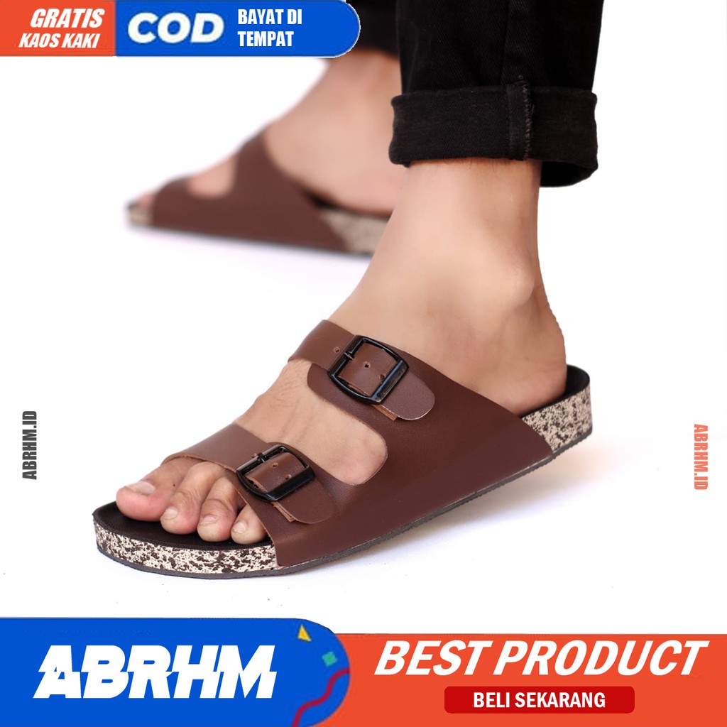 ABRHM x TASLIM Sandal Slide Pria Sandal Slop Pria Kulit Pu Sendal Selop Cowok / Cowo Kekinian