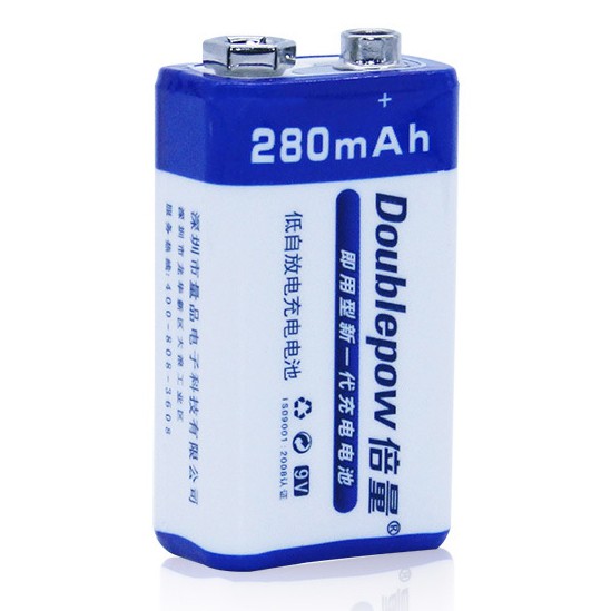 DOUBLEPOW Charger Baterai 2 slot for 9V with 2 Pcs 9V 280 mAh