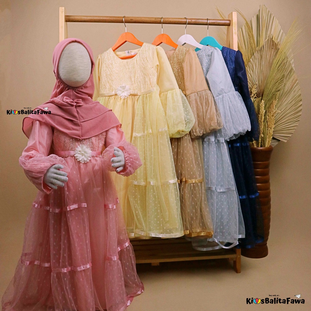 Gamis Arsyilla uk 3-8 Tahun [GRATIS JILBAB] / Dress Muslim Anak Perempuan Eksport Quality Premium Brukat Baju Pesta Babycinnamon