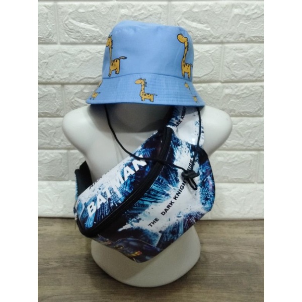 NEW ARRIVAL Bucket kartun anak 2in1 Topi Hat taly laki-laki dan waistbag batman