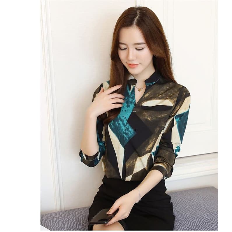 A269231 BAJU BLOUSE LENGAN PANJANG KANTOR FASHION WANITA KARIR KERJA FORMAL VINTAGE LONGSLEEVE TOP
