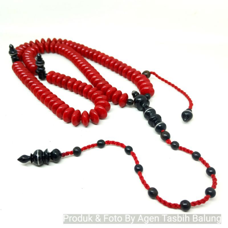 Tasbih Batu Marjan Merah Coral Laut Pipih Super size 7:12mm ORIGINAL!!!