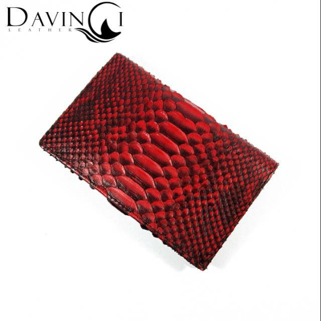 Dompet Pria Model Beridiri Full Kulit Ular Phyton Asli Warna Maroon Limited