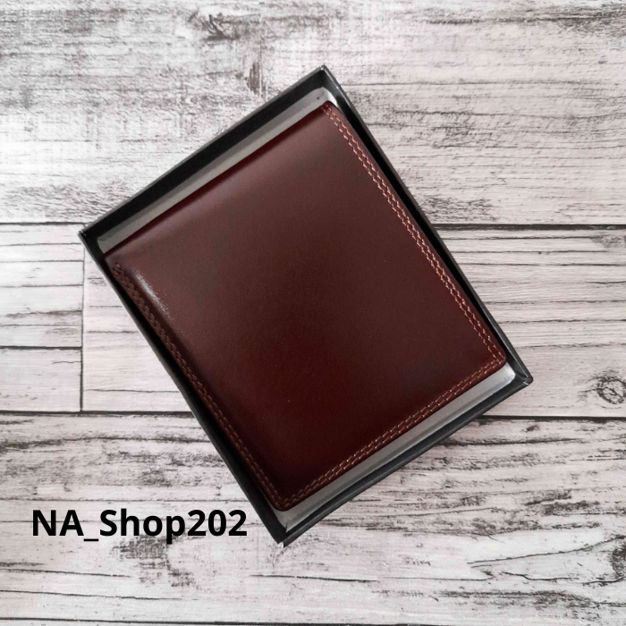 NA_Shop202 Dompet Pria Full Kulit High Quality Tanpa Pelapis Kain Model Lipat-Coklat tua