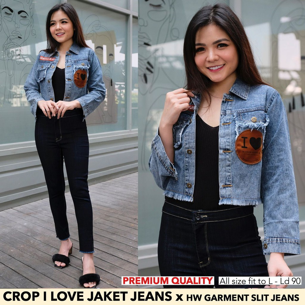 Jaket Levis cewek/wanita semi crop / jaket jeans crop