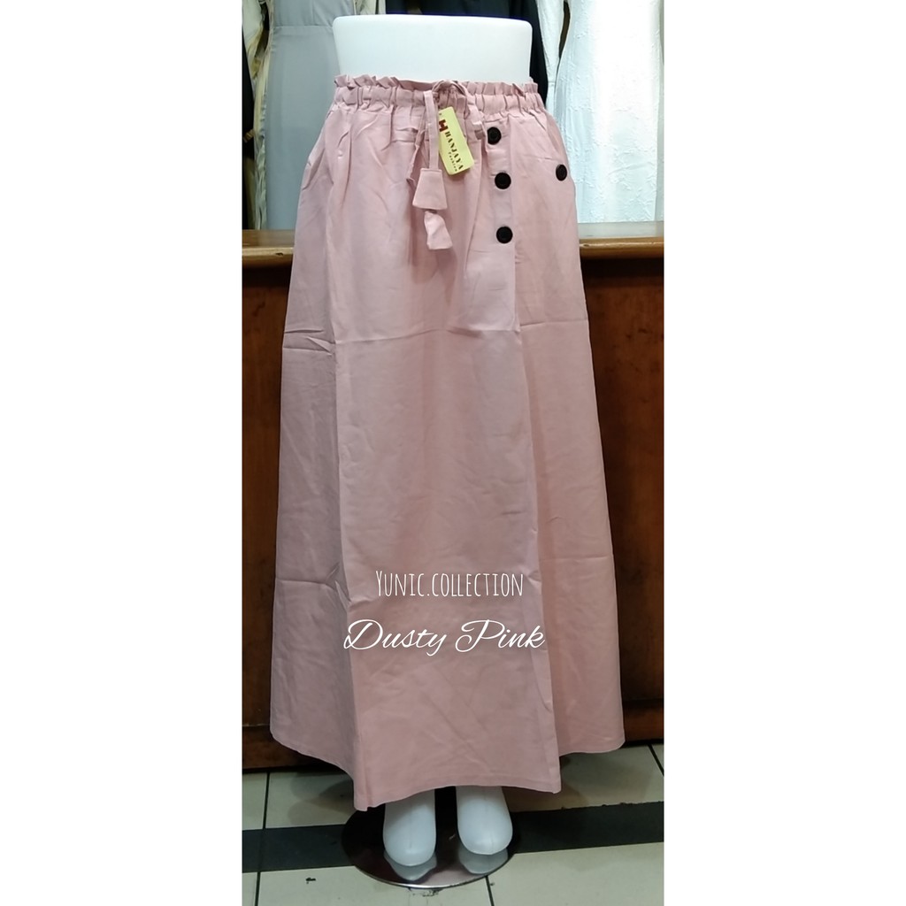 ROK KATUN LINEN RAMI PANJANG PAYUNG/ROK LEBAR MAYUNG. ROK REMAJA MUSLIM/ROK JUMBO-Dusty Pink