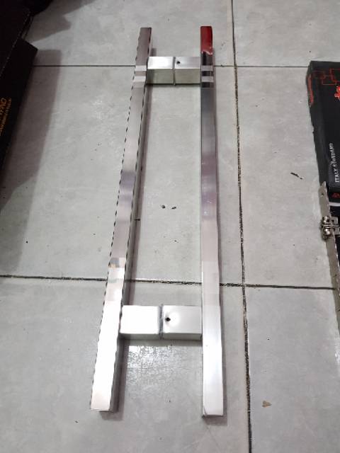 Handle pintu stainless minimalis 60cm baut tembus 2set + body pelor