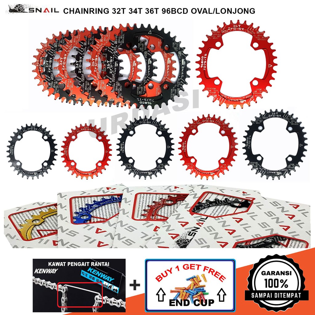 Chainring 32t 34t 36t Oval Bcd 96 Sepeda Mtb Single Chainring Snail Narrow Wide 96 Bcd Simetris