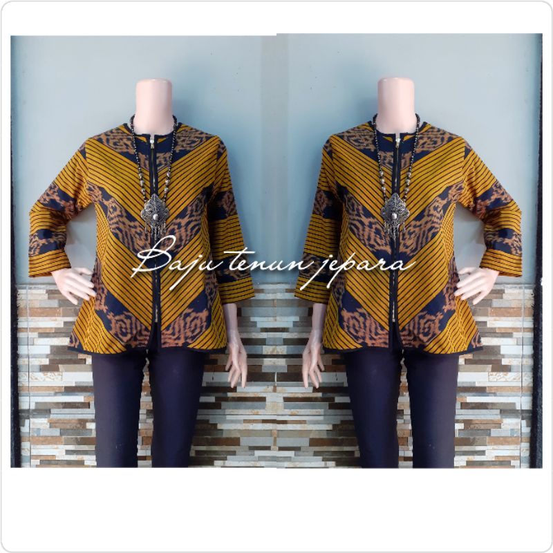 Blouse Blazer tenun lurik kain tenun blangket baju tenun jepara resleting jaket BTB38