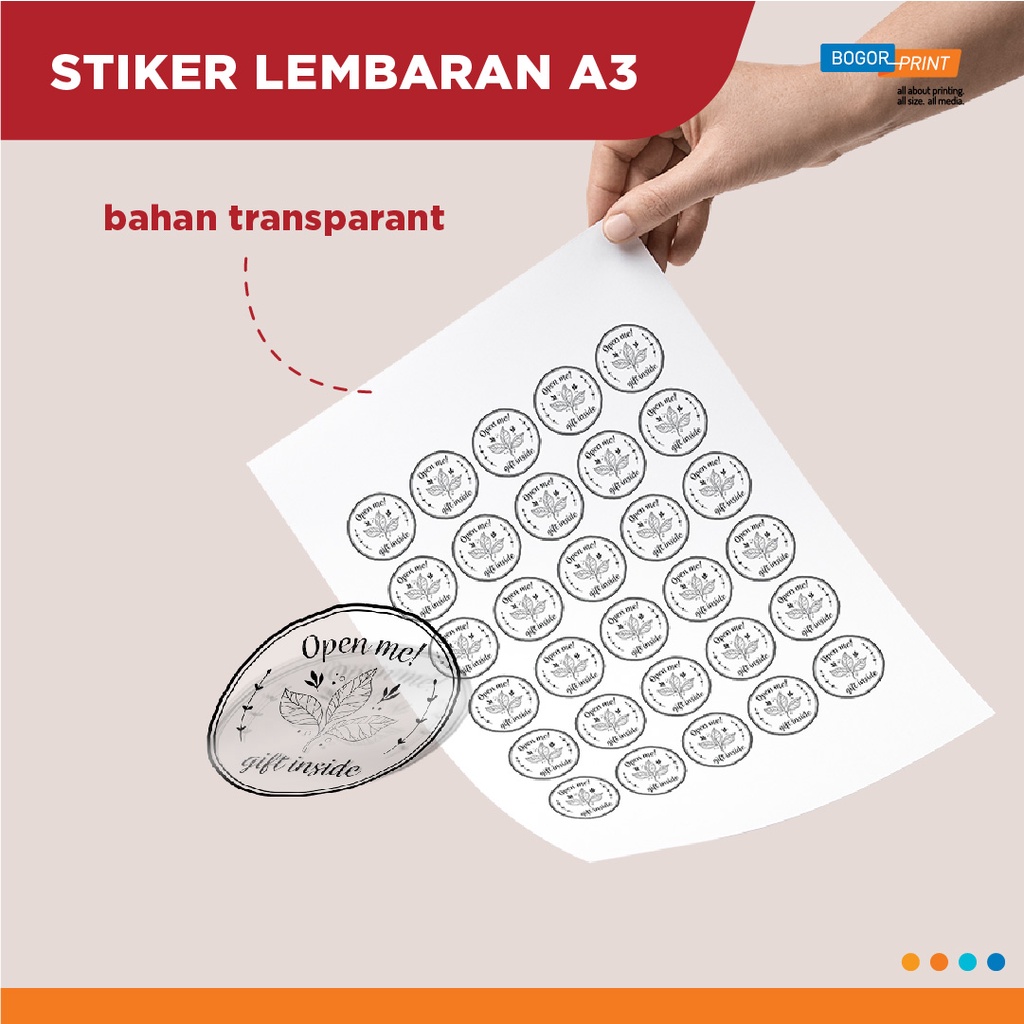 

Cetak Stiker Transparant ukuran A3+ / Tanpa Cutting / Grosir
