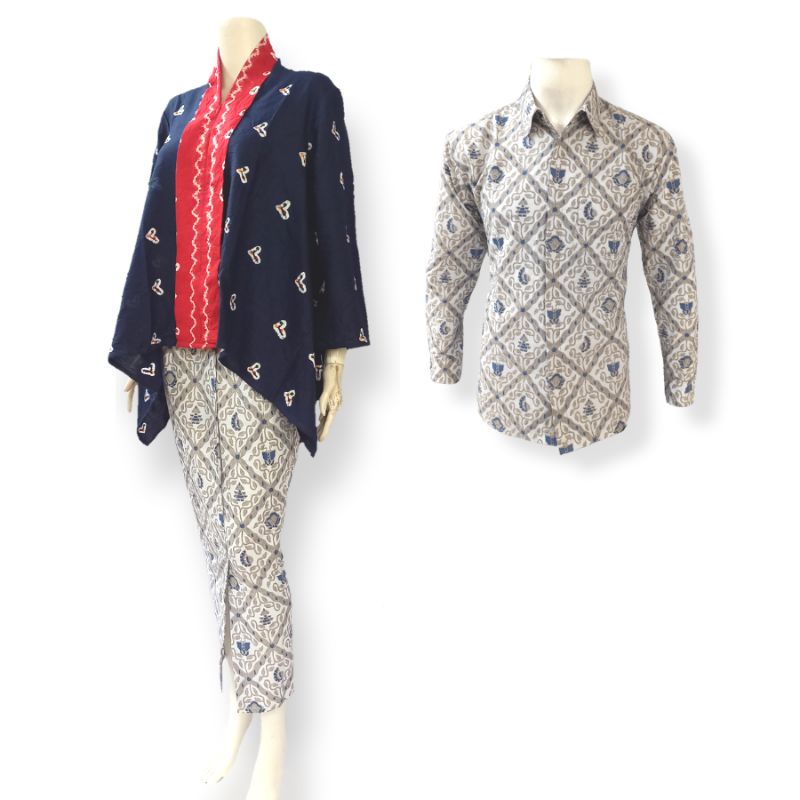 COUPLE KARTINI - Sarimbit Kebaya Batik Jumputan Wanita Modern, Set Baju Seragam Pernikahan