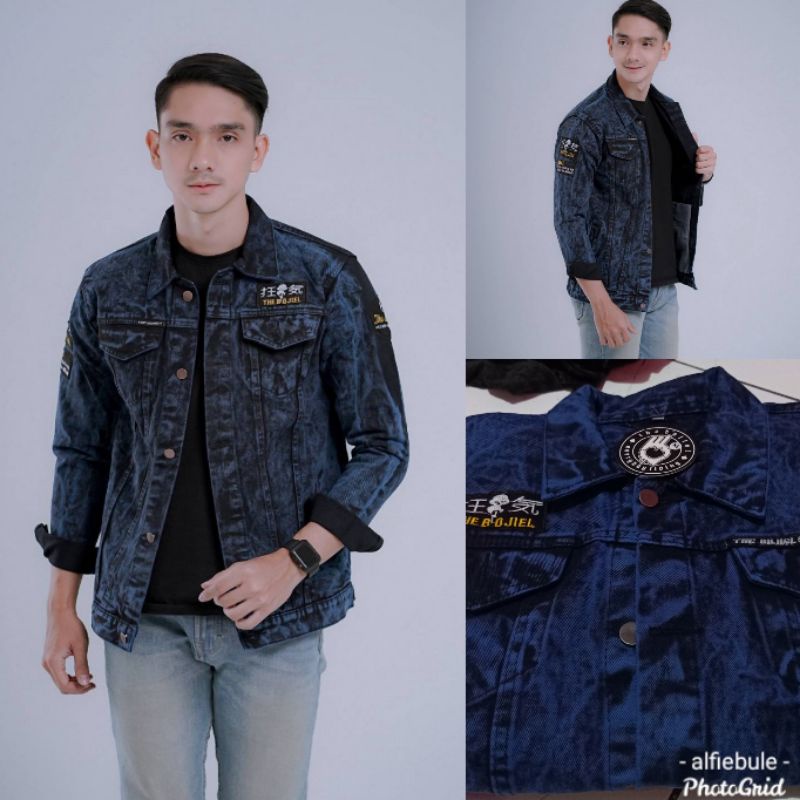 (BISA COD)  JAKET JEANS SANDWASH THE BOJIEL - JAKET SANDWASH PRINTING - JAKET JEANS PRIA-5