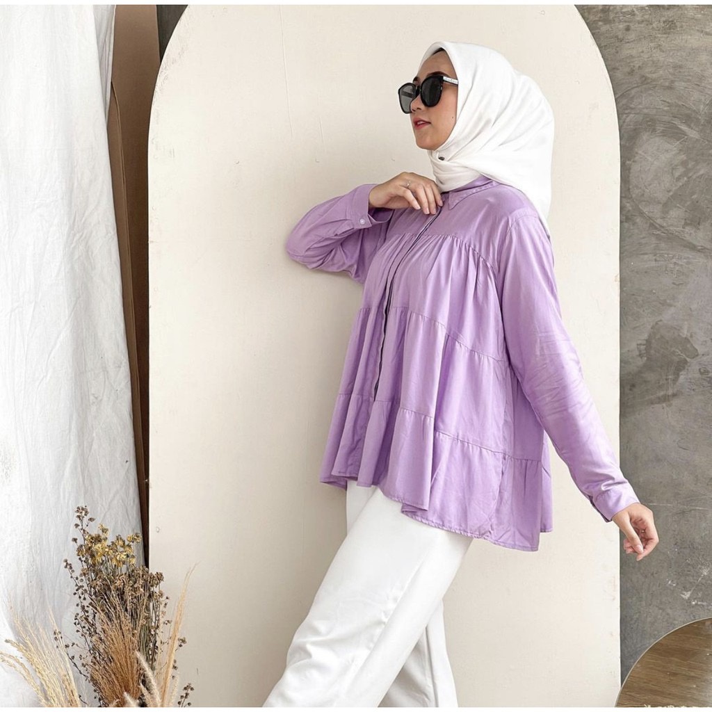 BEFAST - ZEC OOTD Wanita Blouse IREN / Sora Ruffle Tuft Blouse / Blouse Lengan Panjang / Blouse Kekiniaan Remaja / Terbaru 2022 / Blouse Casual Wanita / Blouse Polos Formal