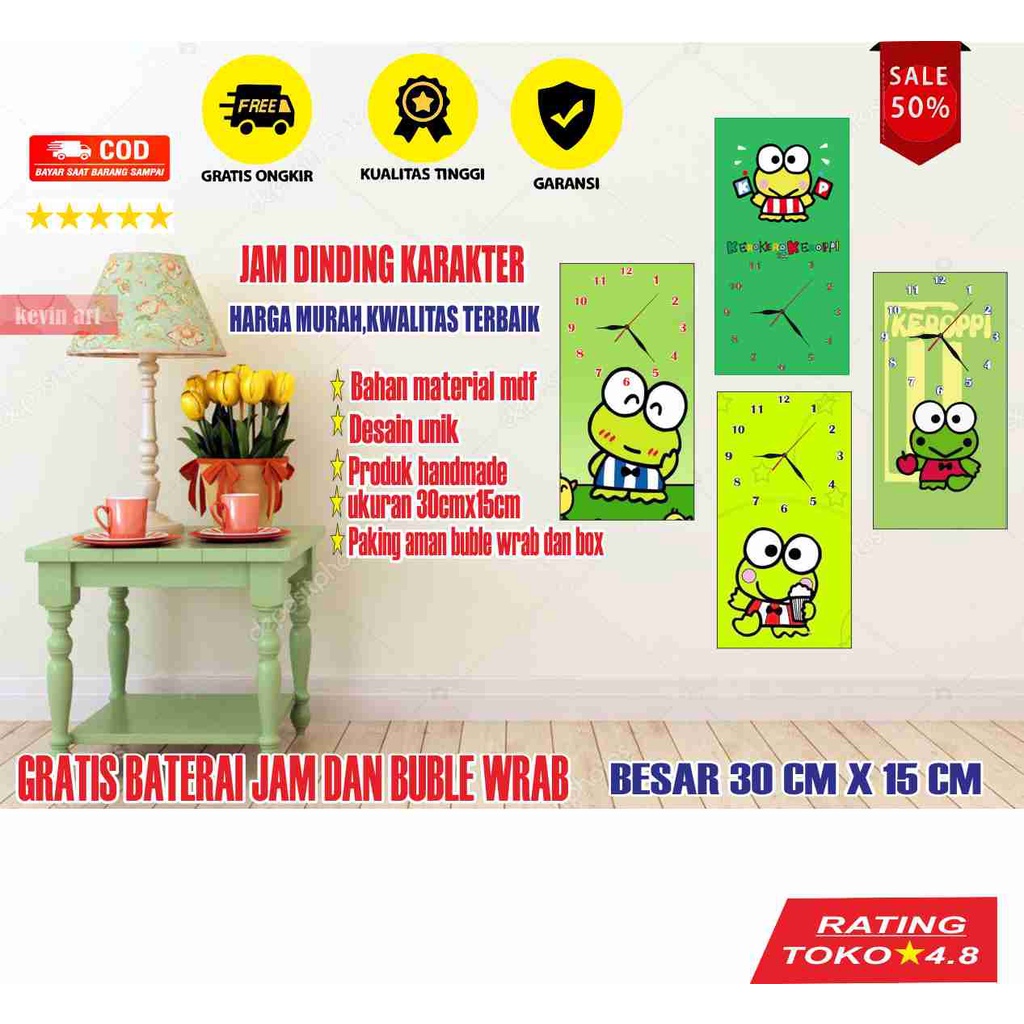 Jam Dinding Minimalis Modern Mewah Karakter Keroppi Serba Serbi Hadiah Kado Anak Murah Lucu Unik Terbaru Artistik