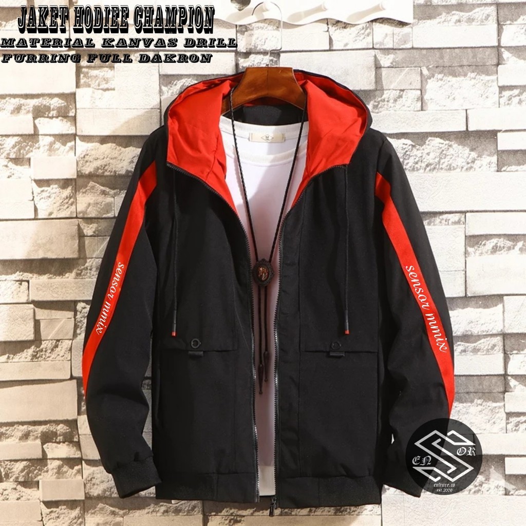 Jaket Champion Hoodie Mat Canvas Drill Premium Distro Sensor