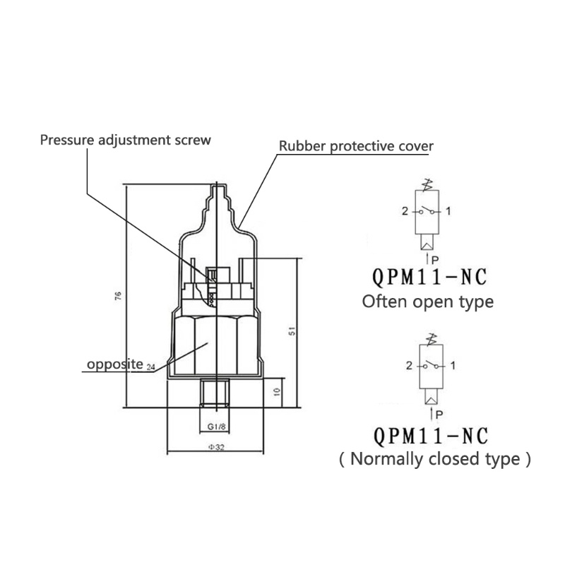 Bt1per8 ''Adjustable QPM11-NO Pressure Switch Wire Nozzle Drat Luar