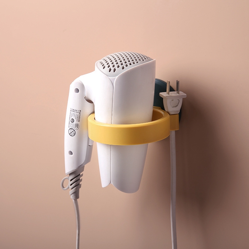 Rak Holder Hair Dryer Bentuk Bulat Bahan Abs Dengan Perekat Untuk Kamar Mandi