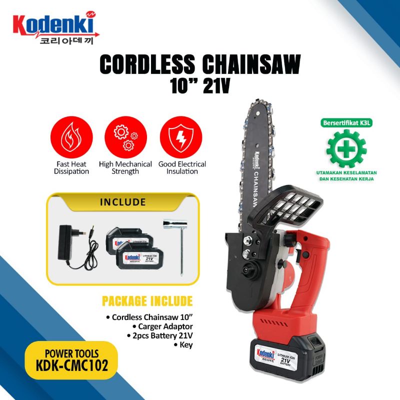 Kodenki Mesin Gergaji Kayu Pohon Chainsaw Cordless Baterai 10 inch 21 volt