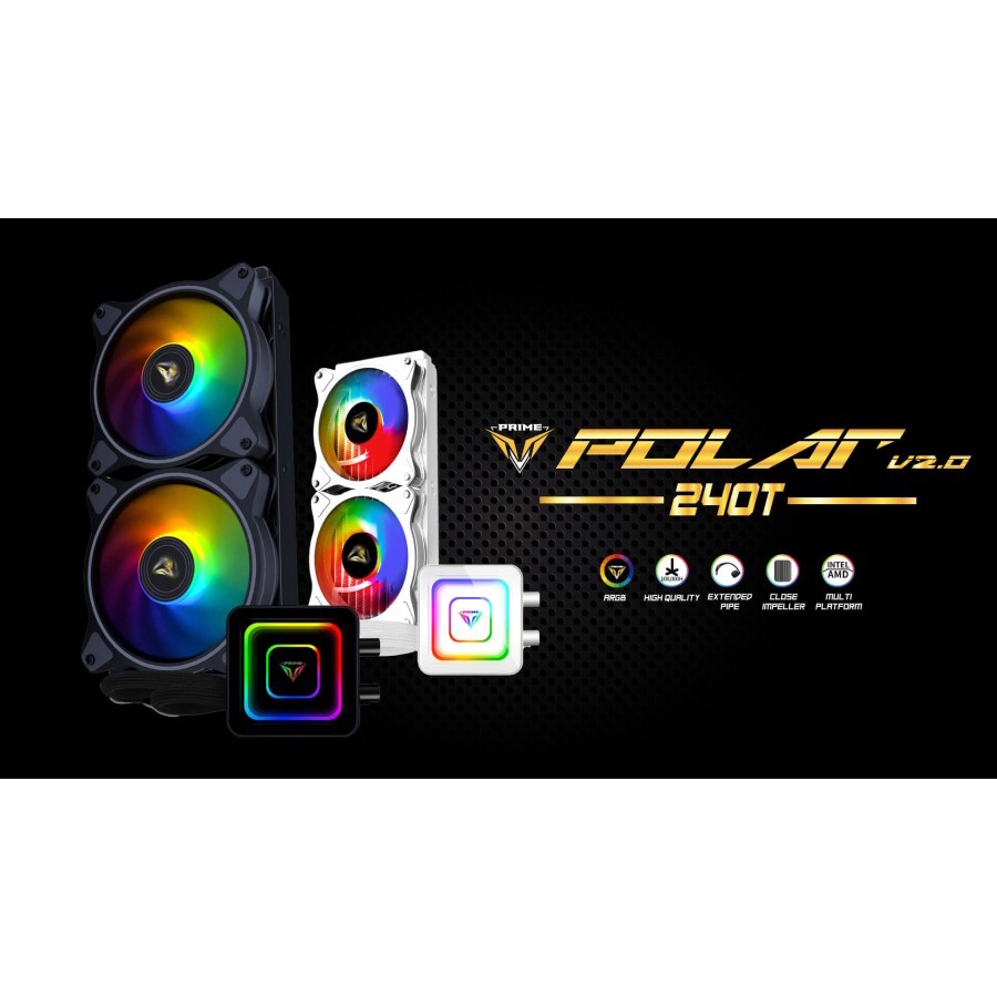 PRIME POLAR 240T V2.0 ARGB Liquid Cooler with Rainbow Effect Pump Head