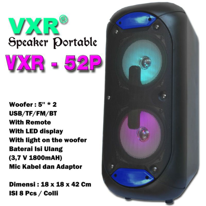 Speaker Portable 5 inch double, Bluetooth + Bonus Mic VXR52P