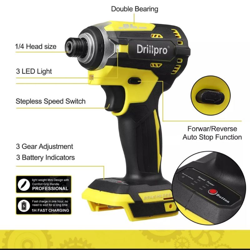 Impact Driver Drillpro Screw Driver 18V 180Nm Brushless motor
