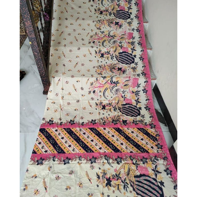 TERLARIS ORIGINAL KAIN BATIK LAWEYAN SOLO ENCIM BURUNG MERAK PUTIH PINK KODE 214