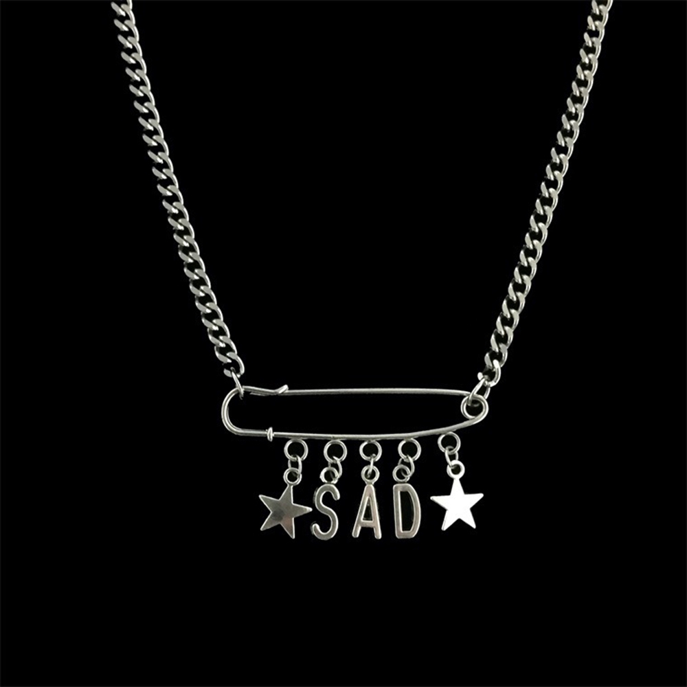 【COD Tangding】Pin Shape Letter Sad Star Pendant Necklace Cool Boy Girl Hip Pop Accessory Jewelry